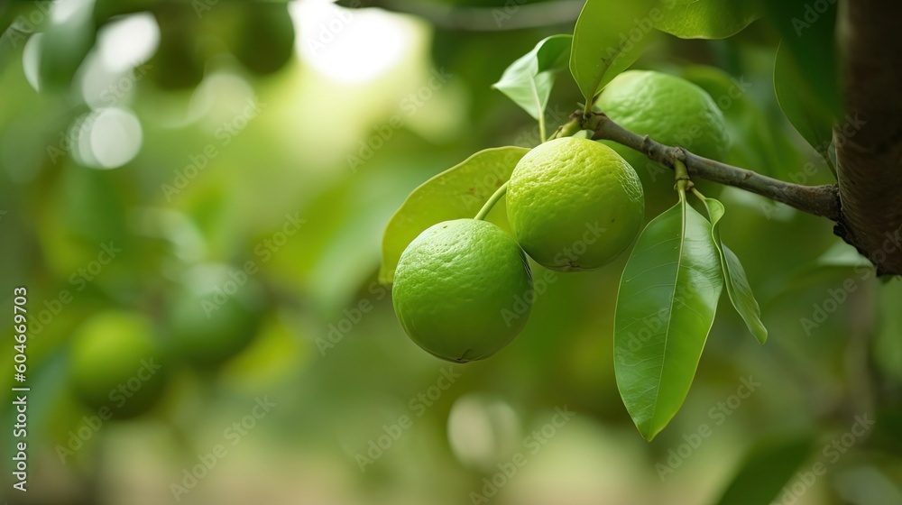 beautiful ripe big lime with light glow , Generative Ai	
