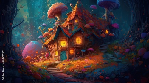 fairytale landscape of gnome house in fairytale landscape, Generative Ai © QuietWord