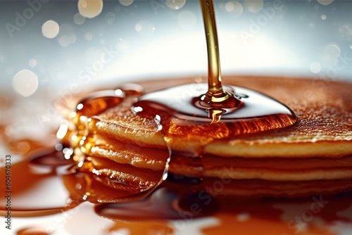 Generative AI pancake with syrup glaze Food Photography photo
