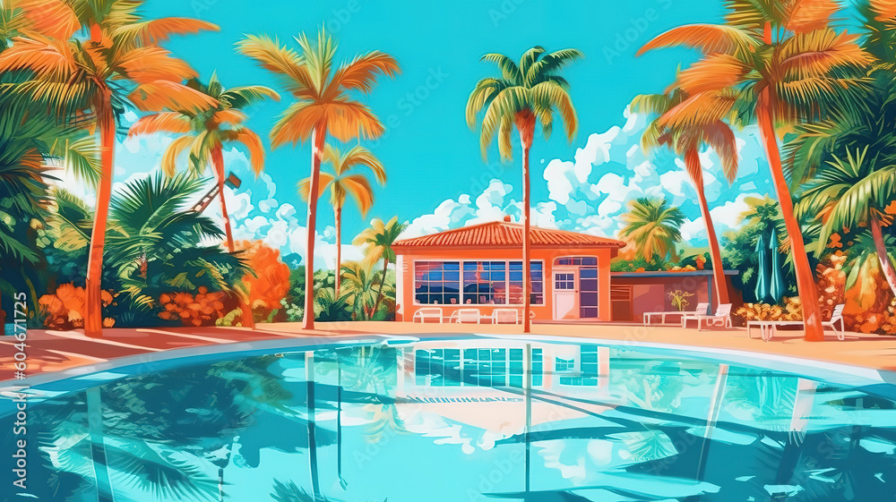 Luxury swimming pool in the tropical hotel or resort. Generative ai
