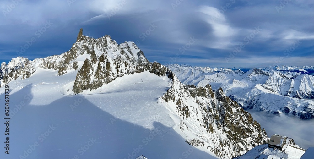 Panoramic view of Dent du Geant mountain, Mont Blanc massif, Italy  - obrazy, fototapety, plakaty 