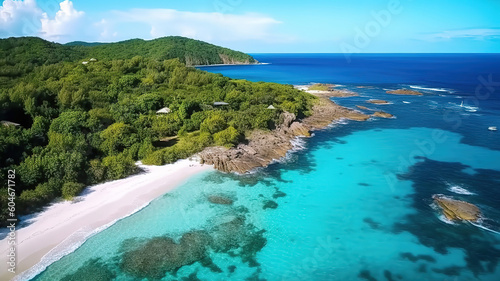 Paradise beach and bay in Carribean archipelago in Antilles. Generative ai