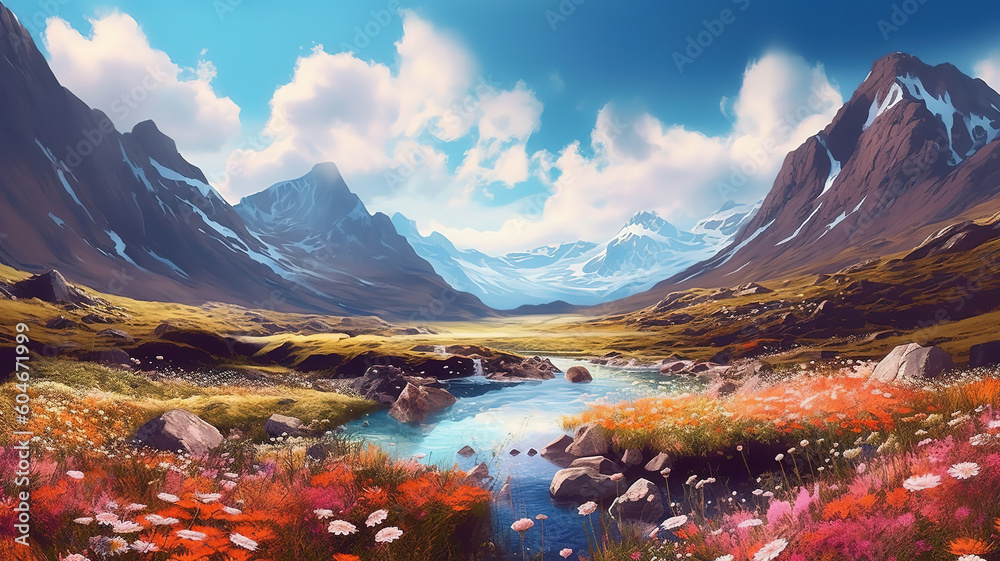 Obraz premium Forest mountains in sunny day. Generative ai