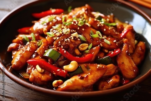 Generative AI Kung Pao Chicken is a famous Sichuan-style specialty Food Photography