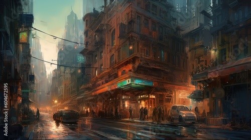 illustration scenery cyber punk cityscape background, Generative Ai © QuietWord