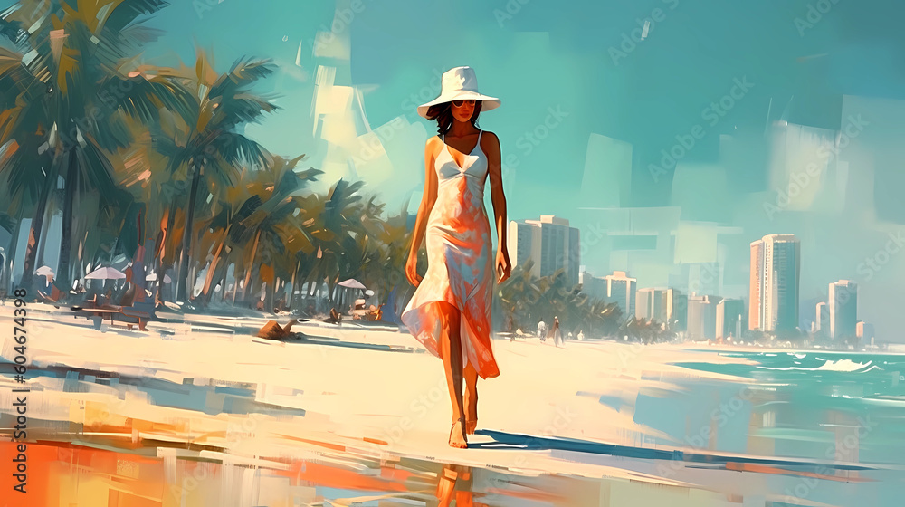 Illustration of a sunny day in an American resort town
