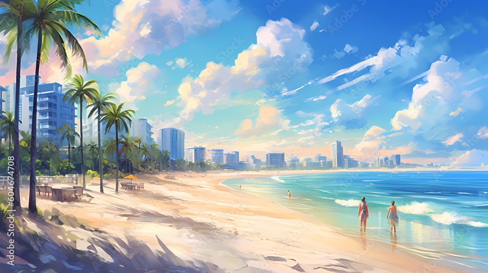 Illustration of a sunny day in an American resort town