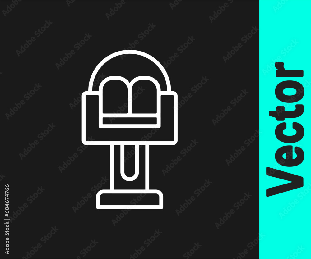 White line Attraction carousel icon isolated on black background. Amusement park. Childrens entertainment playground, recreation park. Vector White line Attraction carousel icon isolated on black background. Amusement park. Childrens entertainment playground, recreation park. Vector