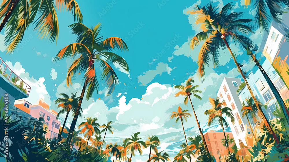 Illustration of a sunny day in an American resort town
