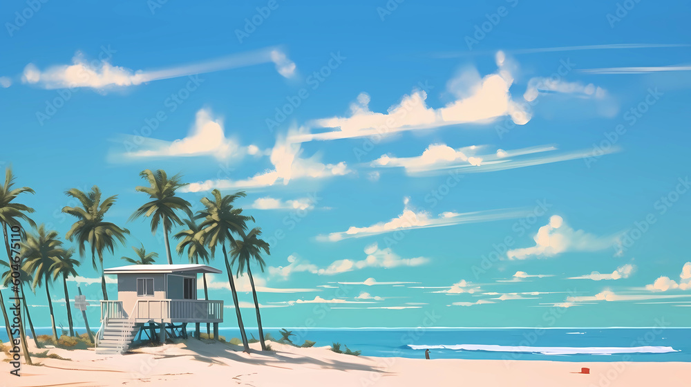 Illustration of a sunny day in an American resort town