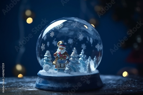 christmas illustration of a gnome in a glass ball. Generative AL
