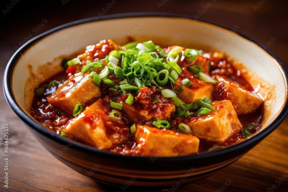 Generative AI Mapo tofu is a popular Chinese dish from Sichuan province Food Photography Generative AI Mapo tofu is a popular Chinese dish from Sichuan province Food Photography