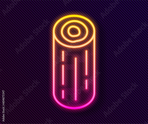 Glowing neon line Wooden logs icon isolated on black background. Stack of firewood. Vector