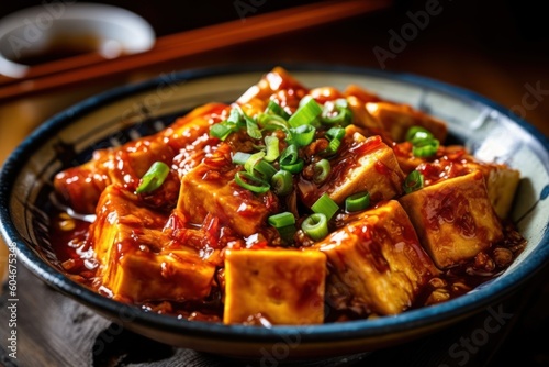 Generative AI Mapo tofu is a popular Chinese dish from Sichuan province Food Photography photo