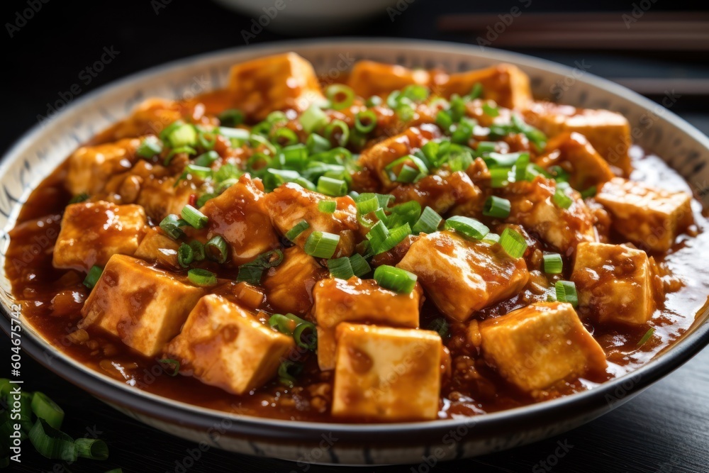 Generative AI Mapo tofu is a popular Chinese dish from Sichuan province Food Photography Generative AI Mapo tofu is a popular Chinese dish from Sichuan province Food Photography