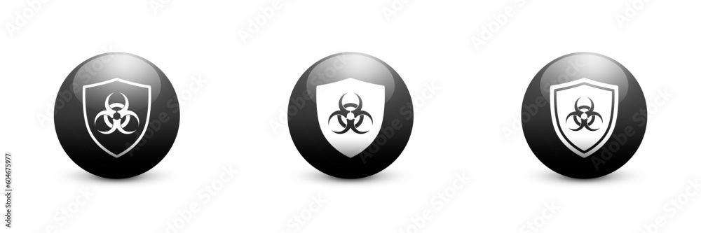Shield icon with a biohazard sign. Biohazard protection symbol. Vector illustration. Shield icon with a biohazard sign. Biohazard protection symbol. Vector illustration.