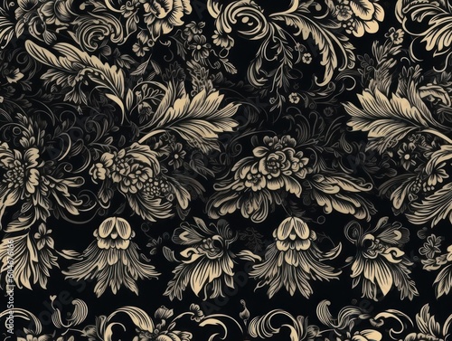 Seamless pattern Royal vintage Victorian Gothic background Rococo venzel and whorl created with Generative AI technology.