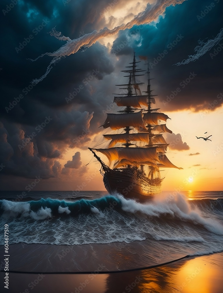 Fototapeta premium ship in the sea generative artificial intelligence
