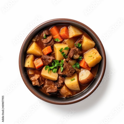 Delicious Bowl of Beef Stew on a White Background Generative AI