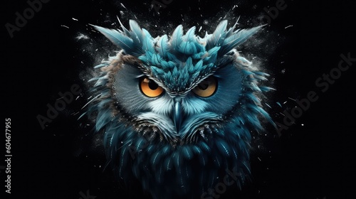 Owl Head Composed of Swirling Splashes. Generative AI © Alex