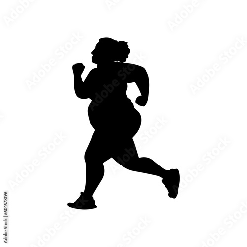 Vector illustration. Fat woman silhouette. Sports. Slimming.