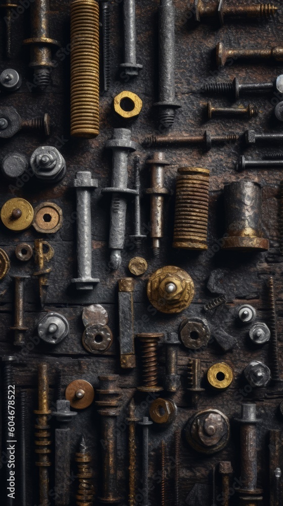 Nuts, bolts, screws background. Workshop. Mechanic. Generative AI Nuts, bolts, screws background. Workshop. Mechanic. Generative AI