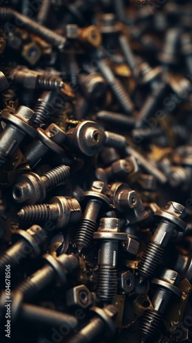 Nuts, bolts, screws background. Workshop. Mechanic. Generative AI