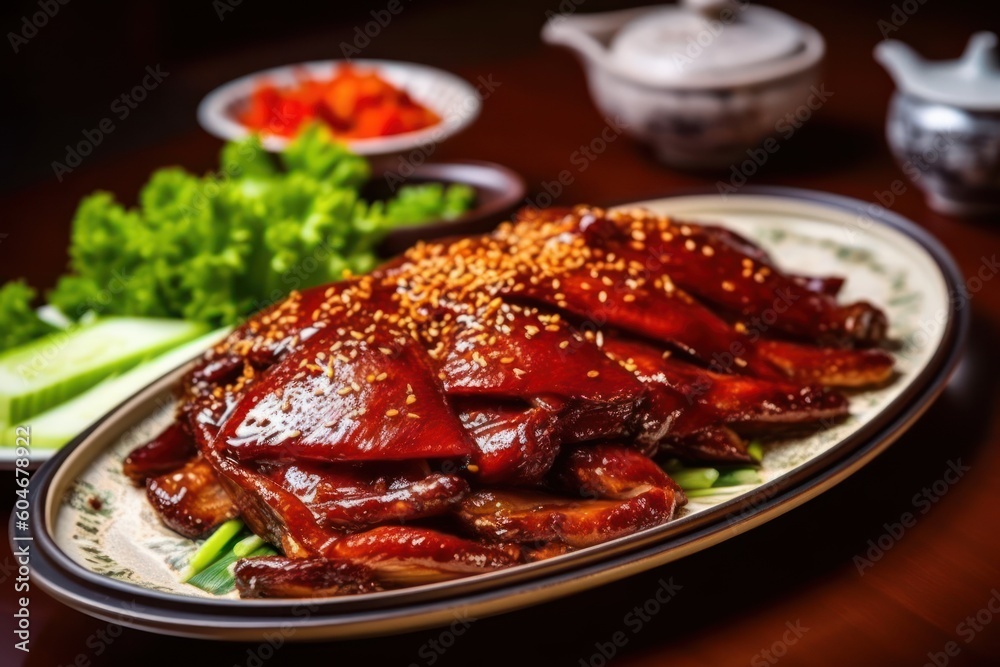 Generative AI Peking Roast Duck Peking duck is a dish from Beijing Food Photography Generative AI Peking Roast Duck Peking duck is a dish from Beijing Food Photography