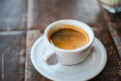 Close-up of an espresso coffee on a table photo