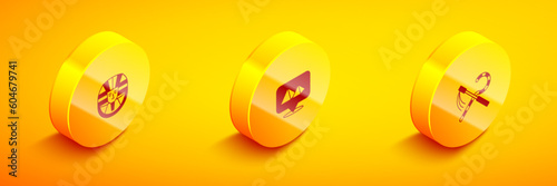 Set Isometric Egyptian pharaoh, pyramids and Crook and flail icon. Vector