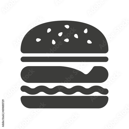 Black logo icon of a hamburger with cutlet cheese and lettuce. Fast food food. Vector illustration. Flat style.