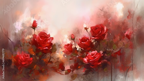 illustration of red rose in night garden, idea for home wall decor artwork picture, Generative Ai