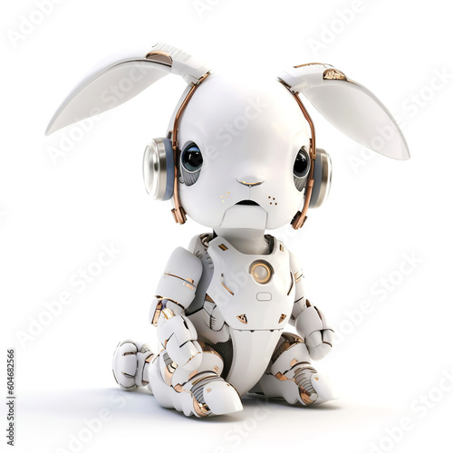 rabbit  bunny robot on a white isolated background  generative AI