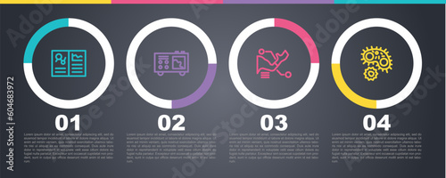 Set line Clinical record, Spectrometer, Prosthesis hand and Virus. Business infographic template. Vector