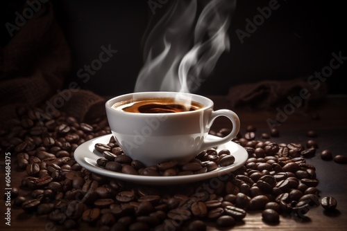 cup breakfast aroma cafe drink bean mug morning brown espresso. Generative AI.