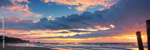 Ocean Sunset with Clouds Reflecting on Water