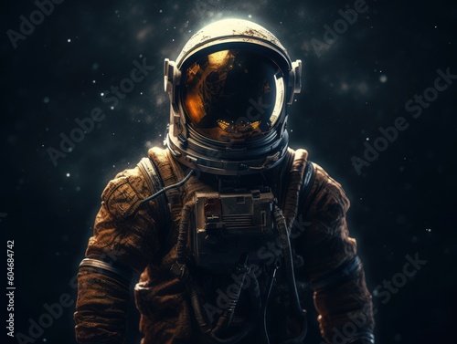 Astronaut in spacesuit against the background of the night sky Created with Generative AI technology