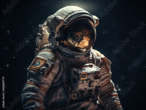Astronaut in spacesuit against the background of the night sky Created with Generative AI technology © Denis Darcraft