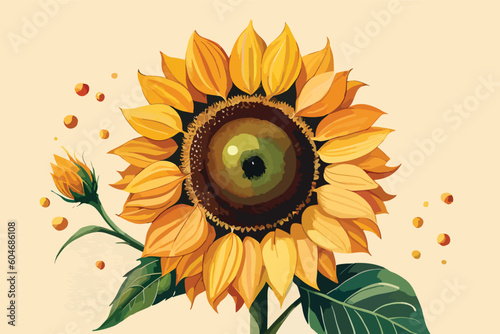Sunflower Watercolor Floral Art Collection. Vector Illustration.
