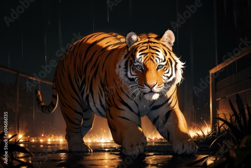 Fierce Tiger in the Rain