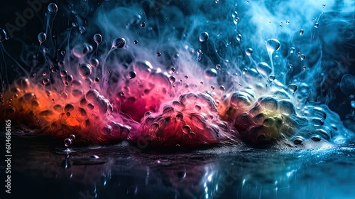Abstract background. Creative use of colored lighting and diffused fog to depict condensation with water droplets forming on a cold surface. Generative ai