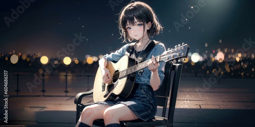 Quadro su tela Singer-songwriter performing on stage with a guitar