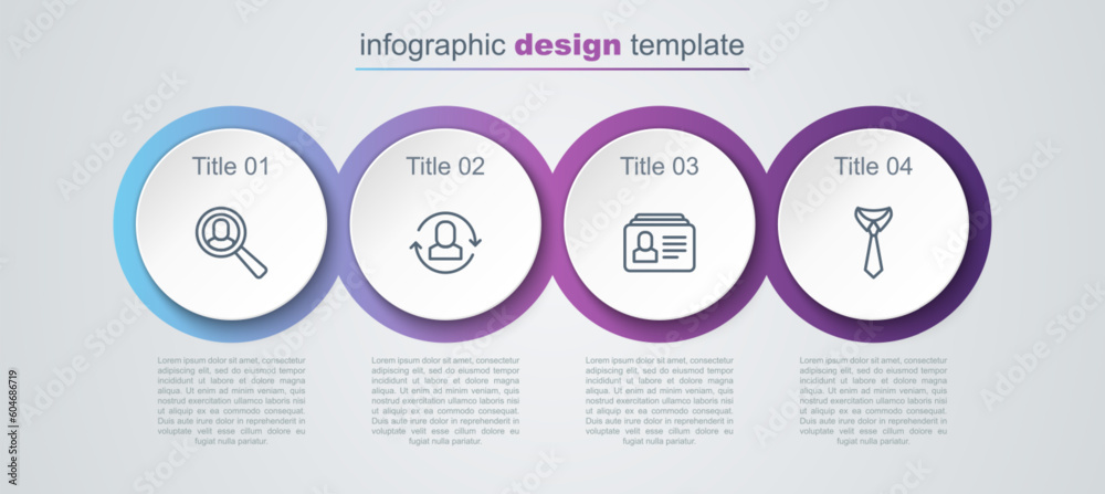 Set line Magnifying glass for search job, Exchange work, Resume and Tie. Business infographic template. Vector Set line Magnifying glass for search job, Exchange work, Resume and Tie. Business infographic template. Vector