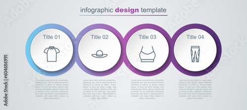 Set line Polo shirt, Elegant women hat, Female crop top and Leggings. Business infographic template. Vector