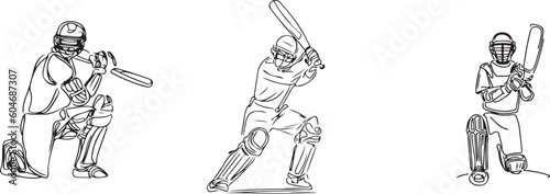 International sports cricket players line art vectors