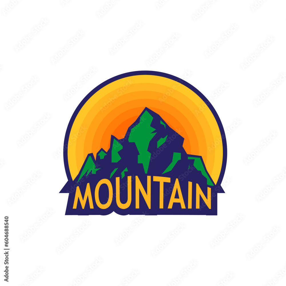 vector icon logo mountain travel emblems. Camping outdoor adventure emblems, badges and logo patches. Mountain tourism, hiking. Forest camp labels in vintage style
