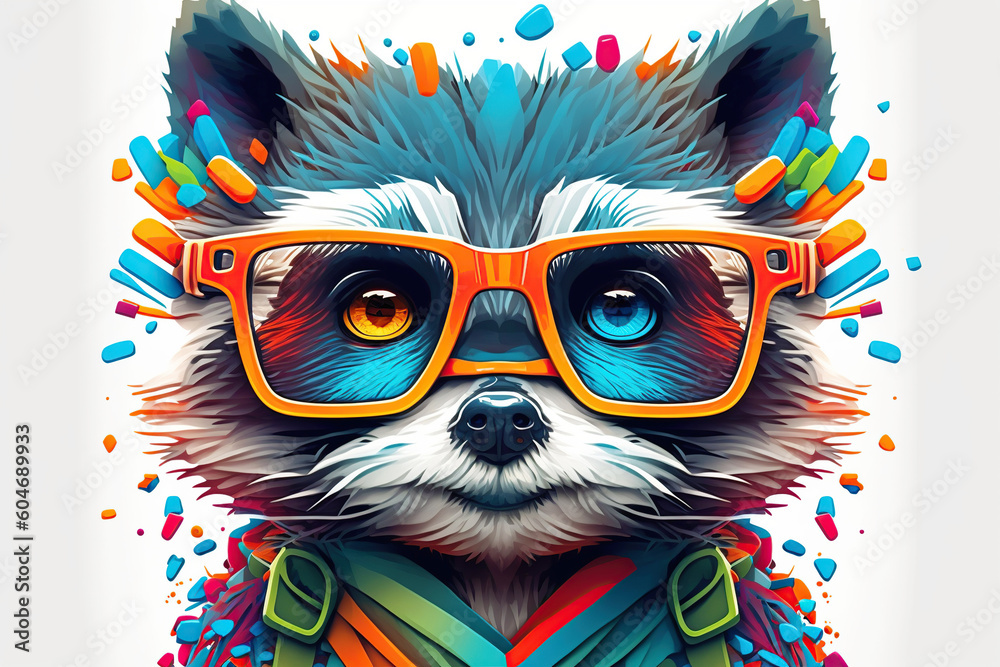 Colorful Raccoon Cartoon colorful raccoon with sunglasses on white background. Created ...