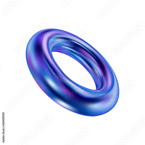 3d holographic geometric shape torus. Metal simple figure for your design on isolated background. Vector illustration.