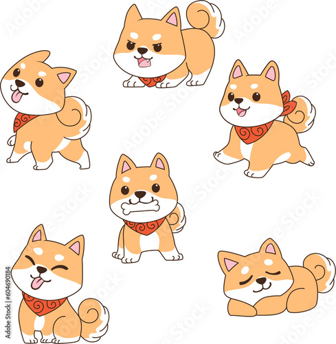 shiba inu dog cute cartoon set 