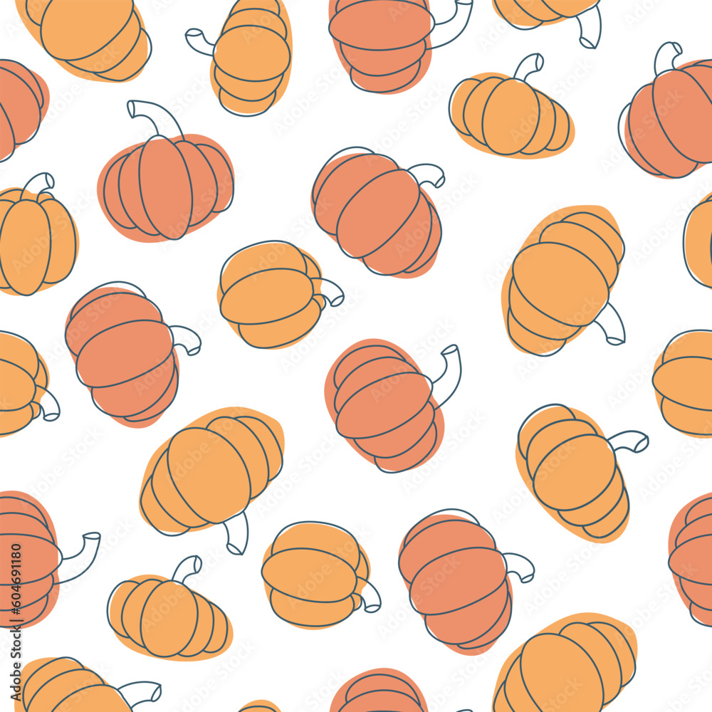 Pumpkin seamless pattern. Vegetable print. A pattern of simple elements. Vector illustration.